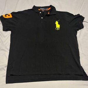 Polo by Ralph Lauren Men's Black Polo with Yellow and Orange Accents